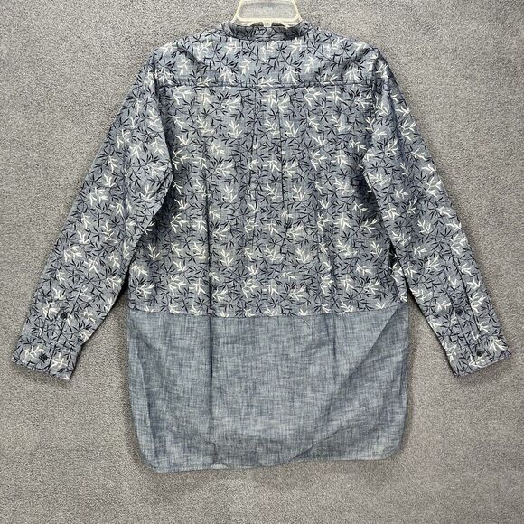 GAP Top Womens Medium Blue Shirt Floral Tunic Oversized‎ Chambray Boho Peasant - Picture 2 of 12